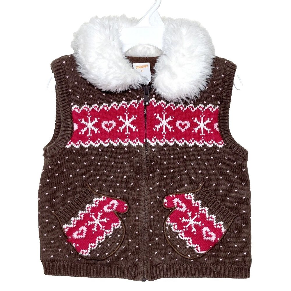 Sweater Vest Coat Faux Fur Trim and Mitten Pockets Size 3T